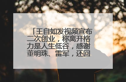 王自如发视频宣布二次创业，称离开格力是人生低谷，感谢董明珠、雷军，还回应了“工资条”：清楚自己要什么……