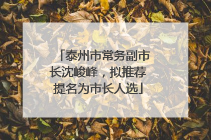 泰州市常务副市长沈峻峰，拟推荐提名为市长人选