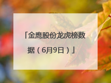 金鹰股份龙虎榜数据（6月9日）